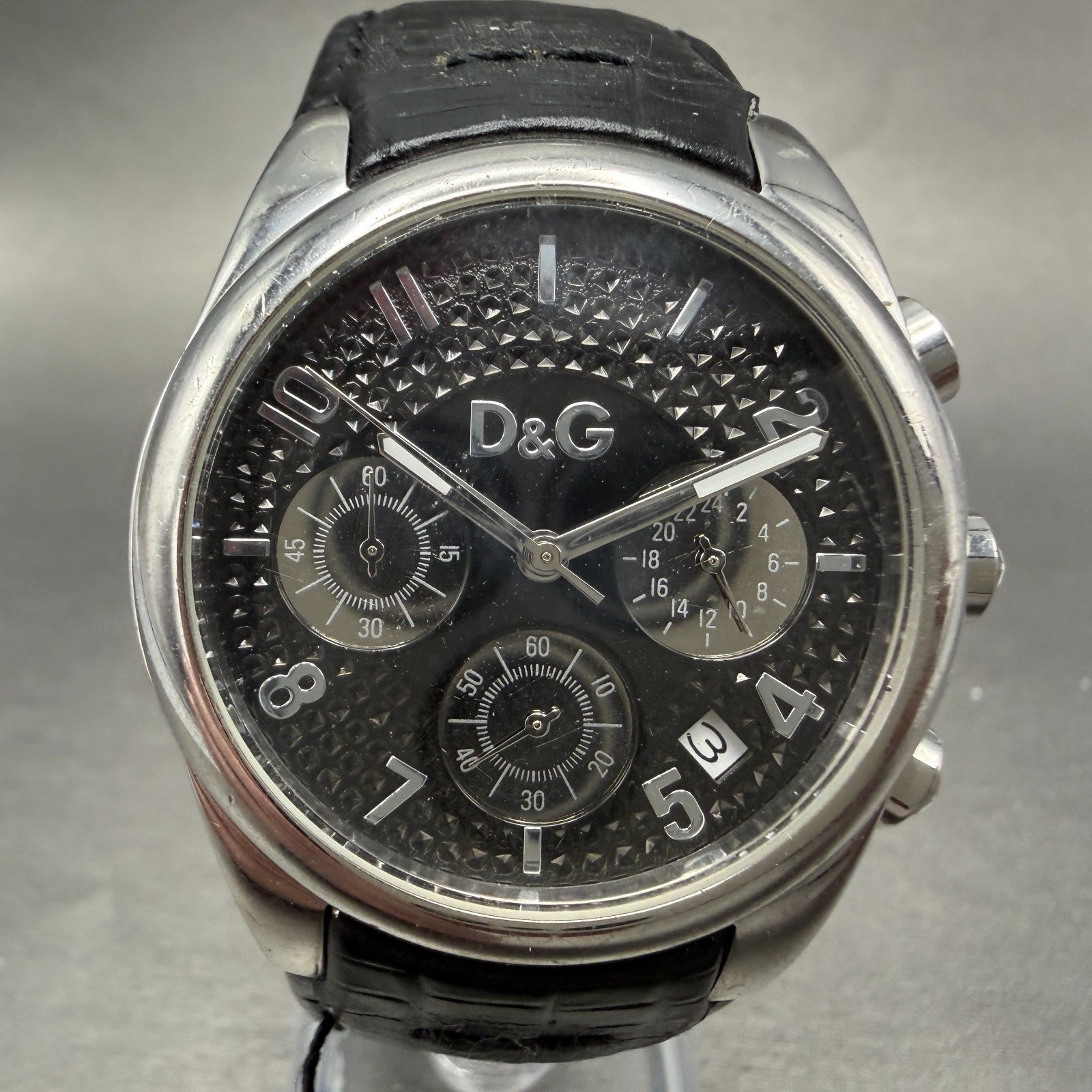 Dolce & Gabana Chrono Watch Men 38mm Black Dial Steel Date Round READ!! New Batt0