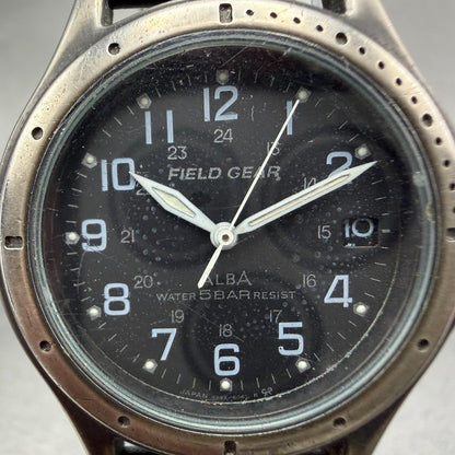 ALBA Field Gear Watch Men 34mm Black Dial Gray Tone Date Round New Battery1