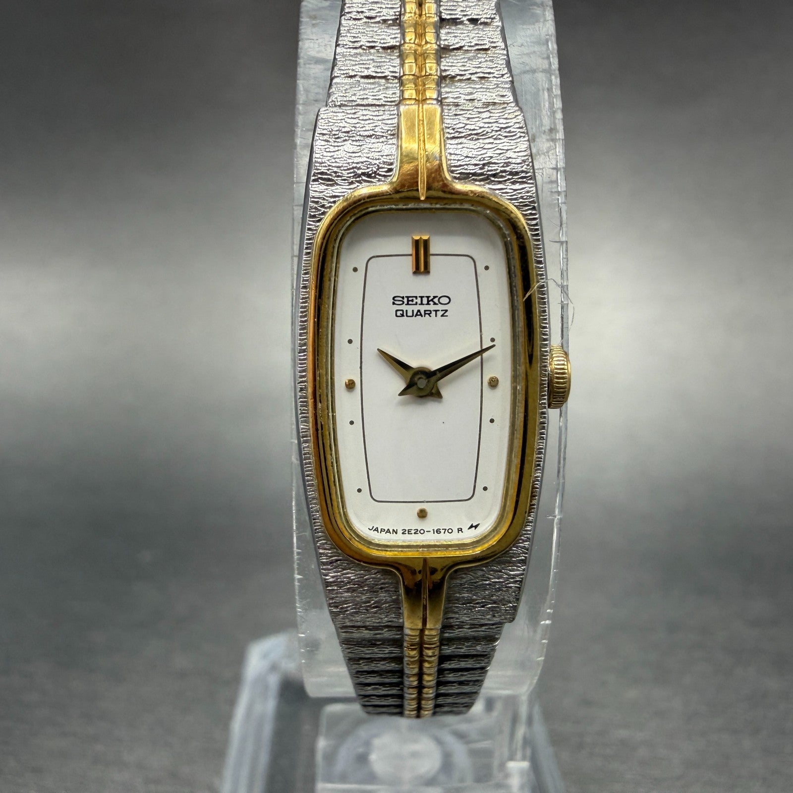 Seiko Tank Watch Women 13mm Gold Dial Gold Tone Rectangle 2E20-6319 New Battery90