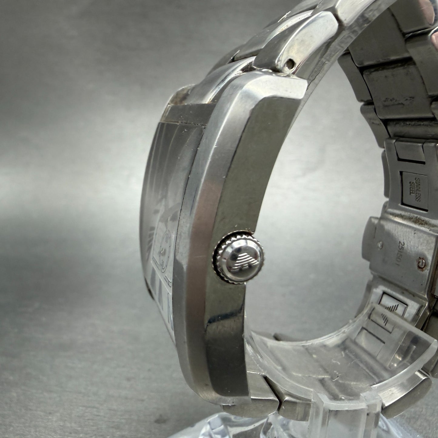 Emporio Armani Tank Watch Men 37mm Silver Dial Silver Tone Rectangle New Battery2