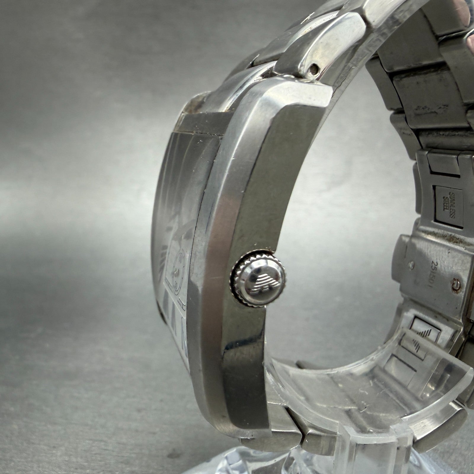 Emporio Armani Tank Watch Men 37mm Silver Dial Silver Tone Rectangle New Battery2