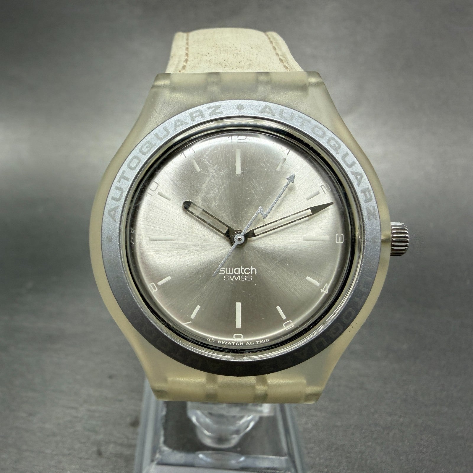 Swatch Auto Quartz Less Is More Watch Unisex 37mm Silver Dial Clear STK100 PARTS0