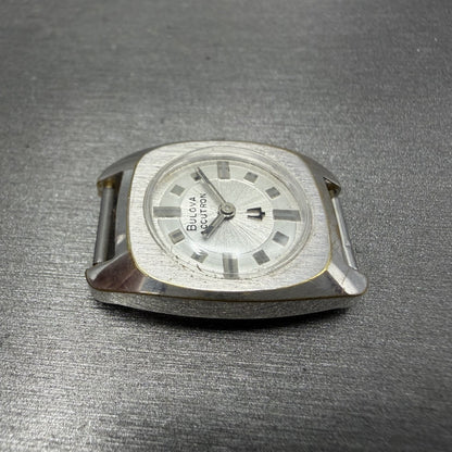 Bulova Accutron Watch Women 20mm Silver Dial White Gold Plated Tunning Fork Runs3