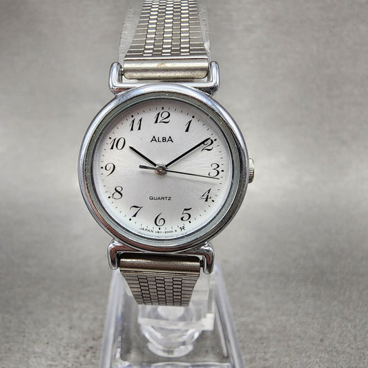 Seiko ALBA Watch Women 24mm Silver Dial Silver Tone Round V8110540 New Battery0