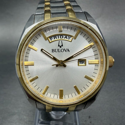 Bulova Watch Men 39mm Silver Dial Two Tone Daydate Round 98C127 New Battery0