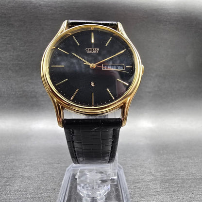 Citizen CQ Watch Men 34mm Black Dial Gold Daydate 2500-S76418 New Battery JP5