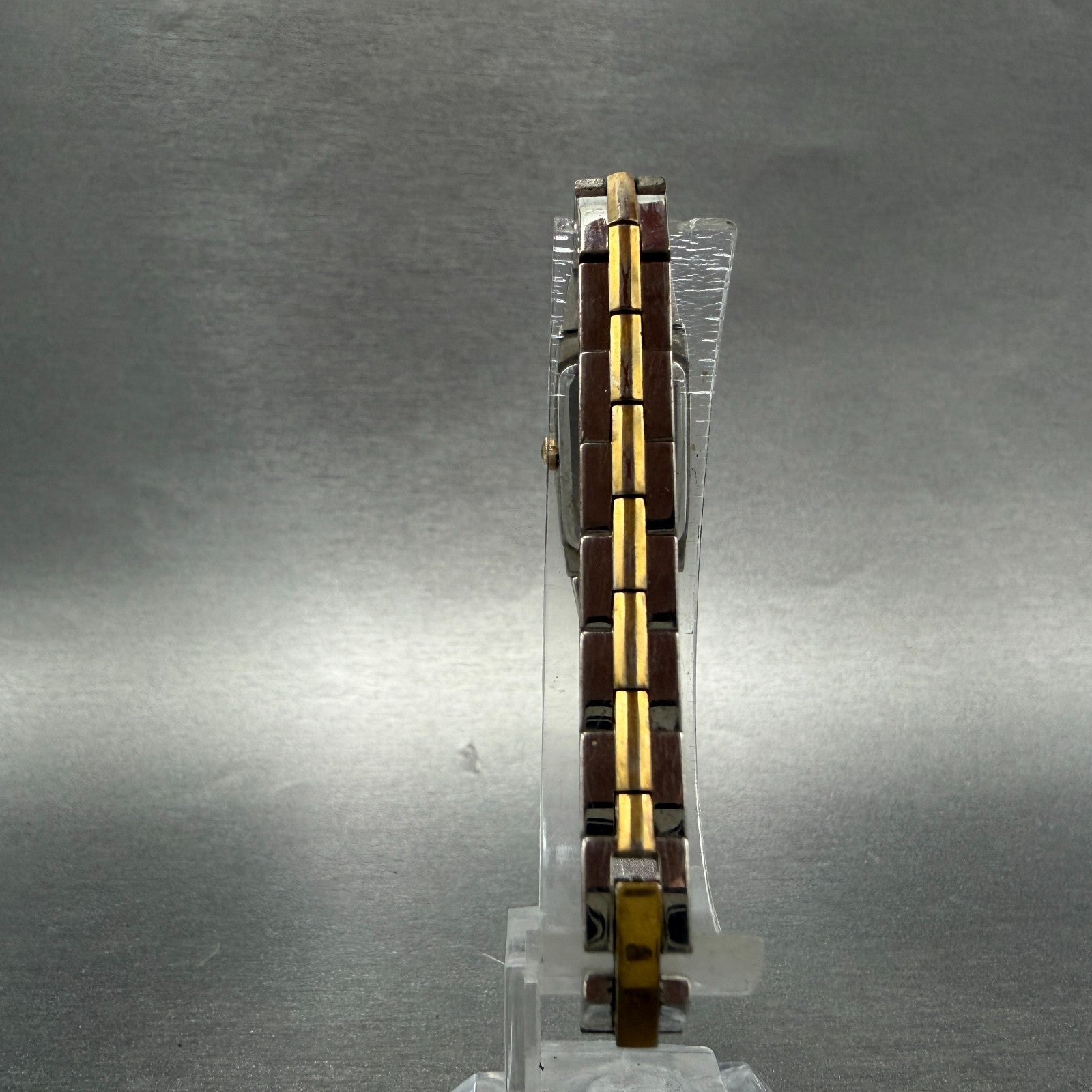 Seiko Tank Watch Women 13mm Black Dial Two Tone Rectangle 2E20-0AY0 New Batt BTQ7