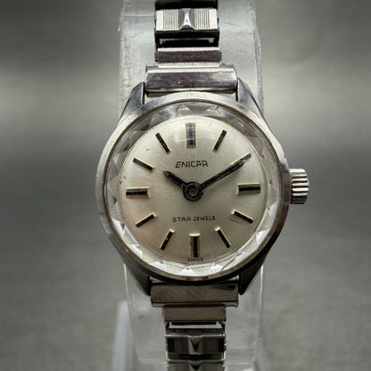 Enicar Star Jewels Watch Women 18mm White Dial Steel Manual Wind Runs VTG ABC0
