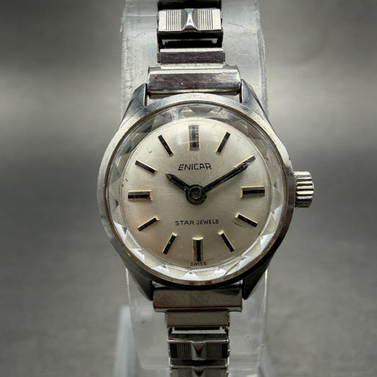 Enicar Star Jewels Watch Women 18mm White Dial Steel Manual Wind Runs VTG ABC0