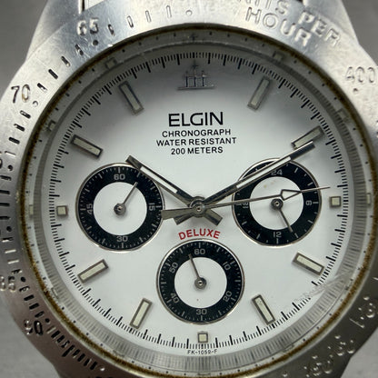 Elgin Chronograph Watch Men 39mm White Dial Silver Tone Round FK-1059 PARTS2