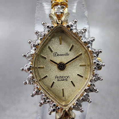 Armitron Deauville Watch Women 14mm Champagne Dial Gold Tone Oval New battery1