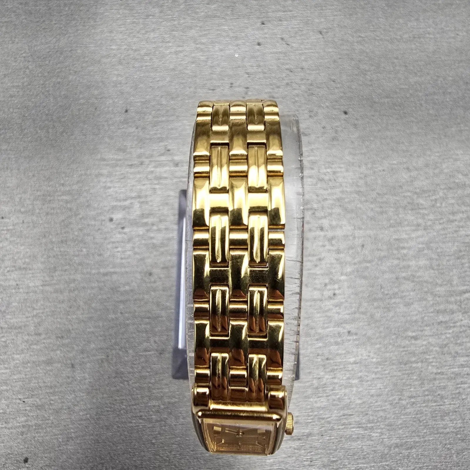 Seiko Watch Women 13mm Gold Dial Gold Tone Rectangle 2E20-7021 New Battery VTG4