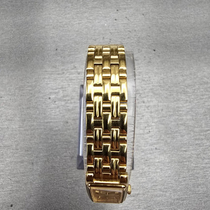 Seiko Watch Women 13mm Gold Dial Gold Tone Rectangle 2E20-7021 New Battery VTG4