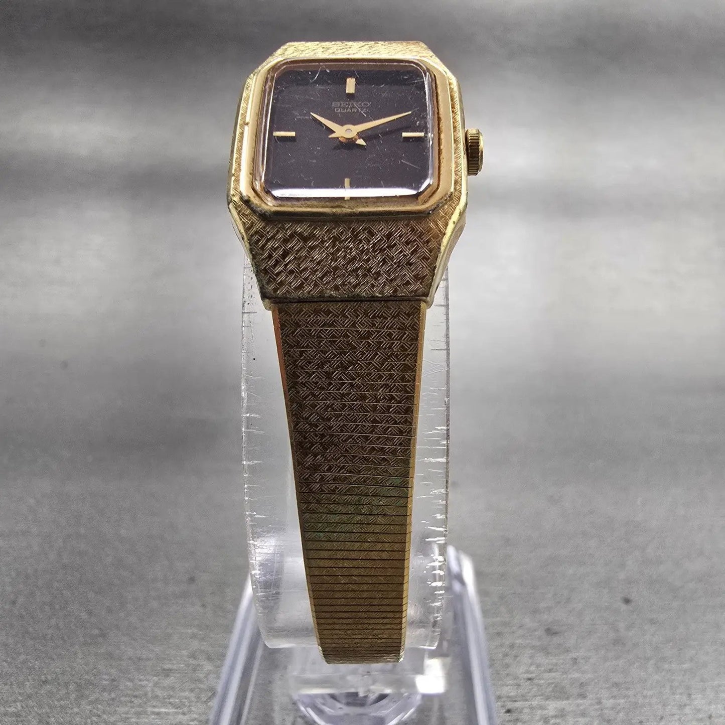 Seiko Watch Women 16mm Brown Dial Gold Tone Rectangle 2C20-5789 New Battery VTG5
