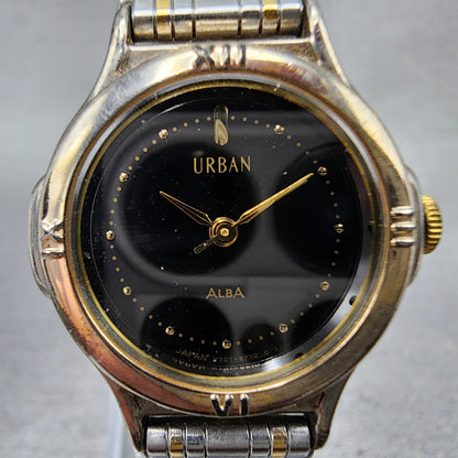 Seiko ALBA Urban Watch Women 25mm Black Dial Two Tone Round V7016C30 New Batt1