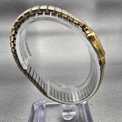 Seiko Watch Women 17mm Gold Dial Gold Tone Rectangle 1N00-5K29 New Battery VTG G8
