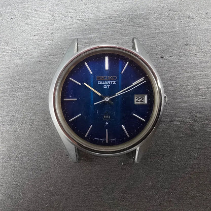 Seiko QT Watch Men 37mm Blue Dial Steel Date 3802 Movement 3802-7070 PARTS0
