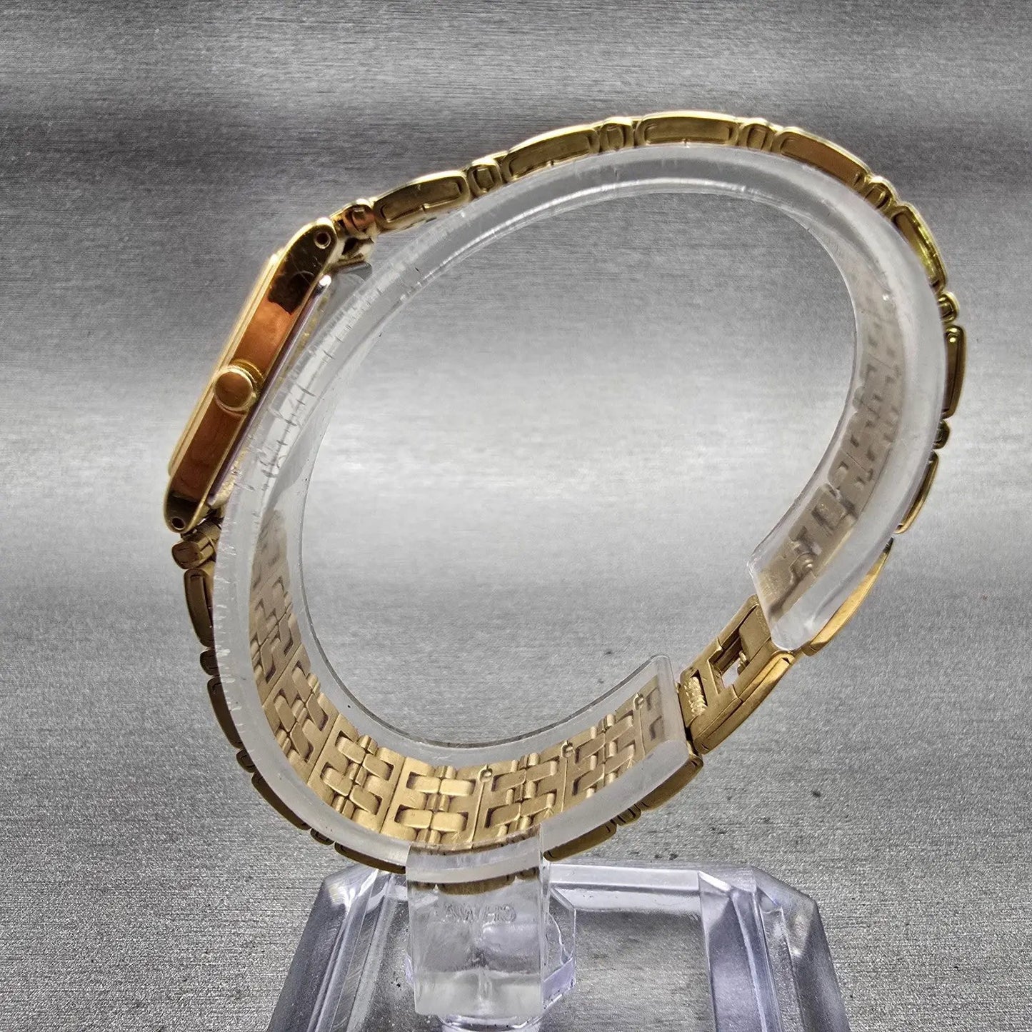 Seiko Watch Women 13mm Gold Dial Gold Tone Rectangle 2E20-7021 New Battery VTG6