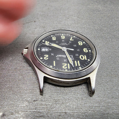 LL Bean Field Watch Men 34mm Gray Dial Gold Tone Date Round READ!!!!! PARTS VTG4