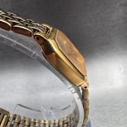 Seiko Watch Women 17mm Gold Dial Gold Tone Rectangle V400-5608 New Battery VTG3