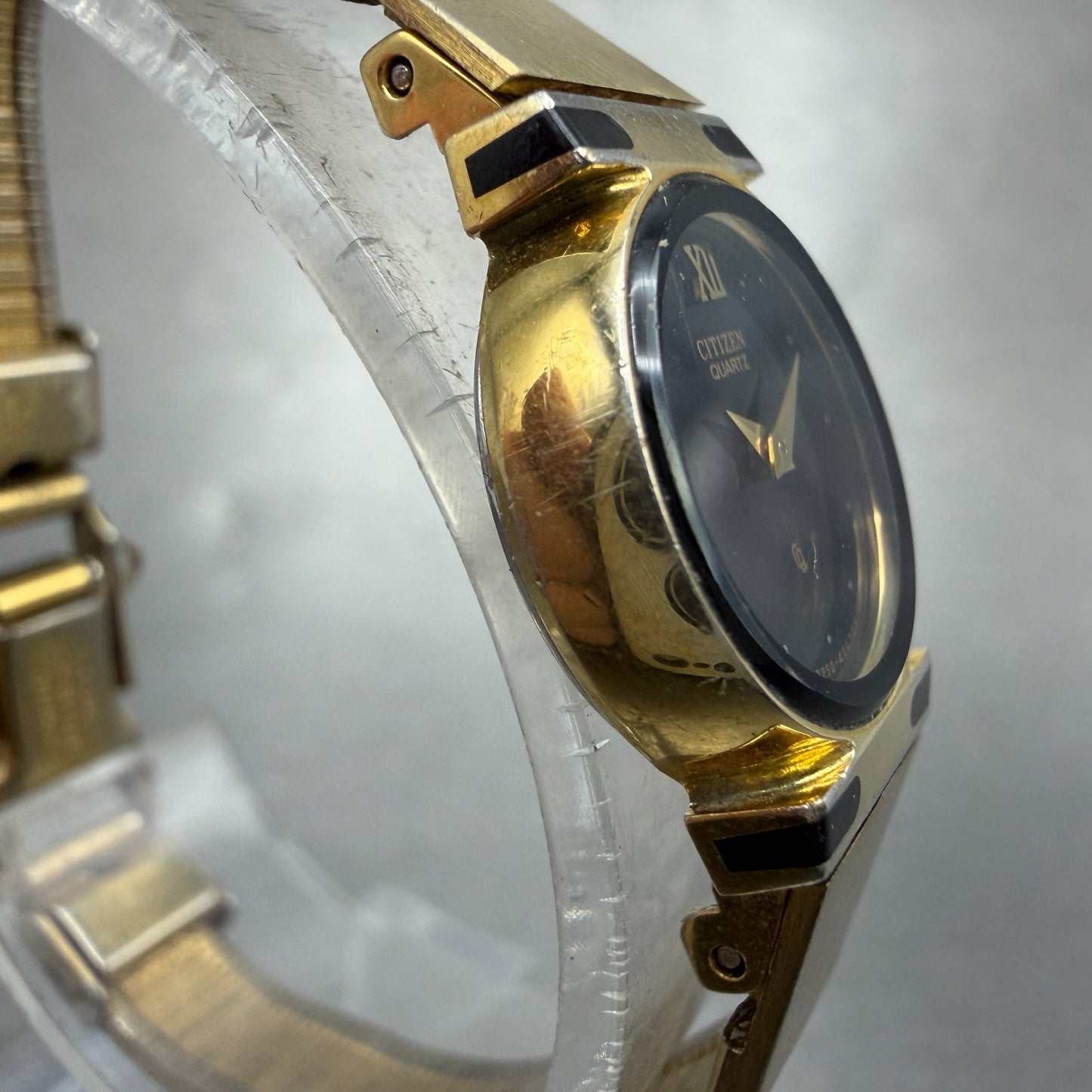 Citizen CQ Watch Women 17mm Black Dial gold Tone Round 2250-226658 New Battery3