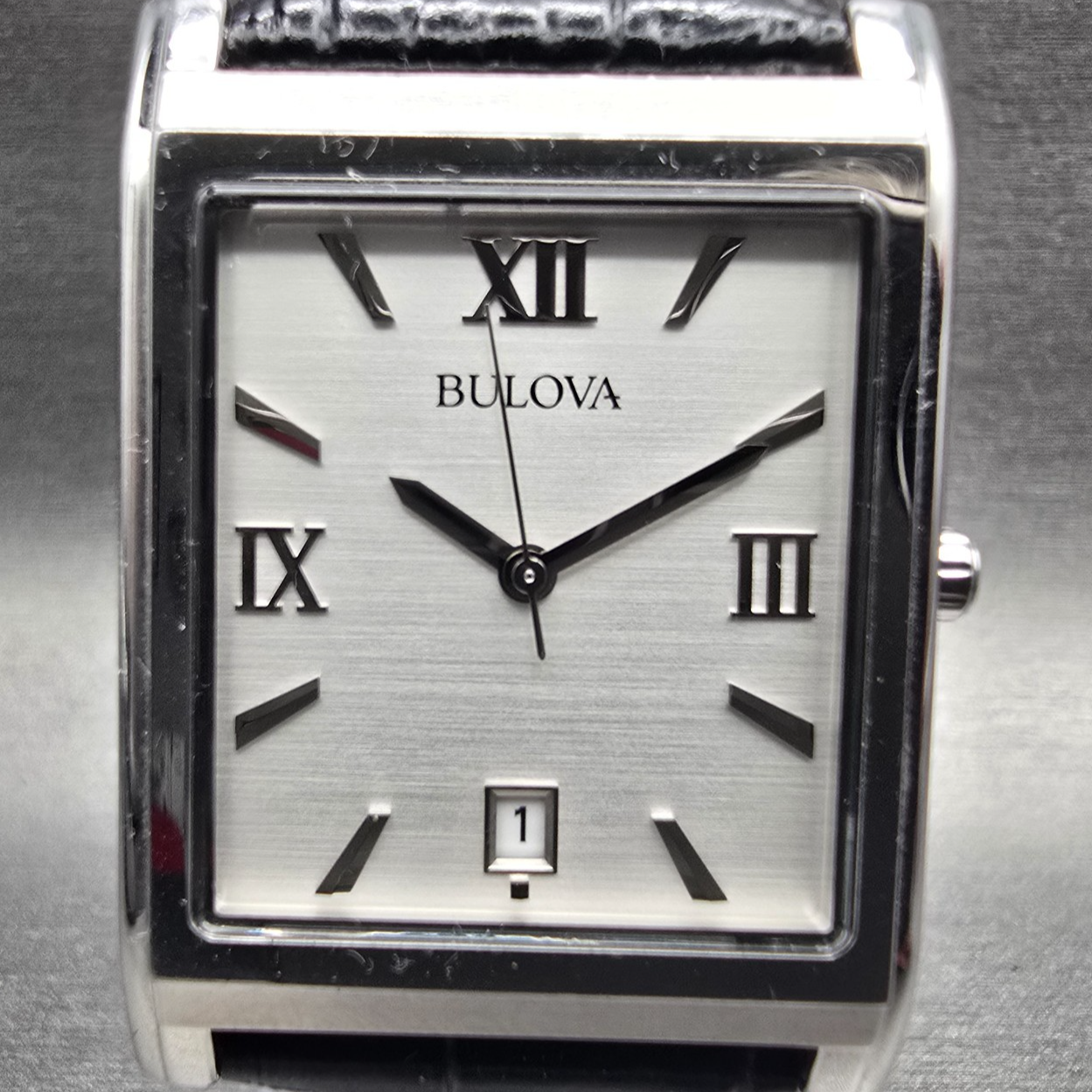 Bulova Tank Watch Men 29mm Silver Dial Silver Tone Date Rectangle 96B107 New Bat1