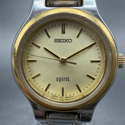 Seiko Spirit Watch Women 25mm Champagne Dial Two Tone Round 7N01-6A80 New Batter1