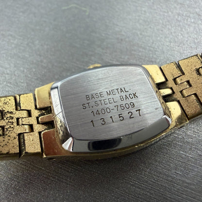 Seiko Watch Women 16mm Silver Dial Gold Tone Rectangle 1400-7509 New Battery9