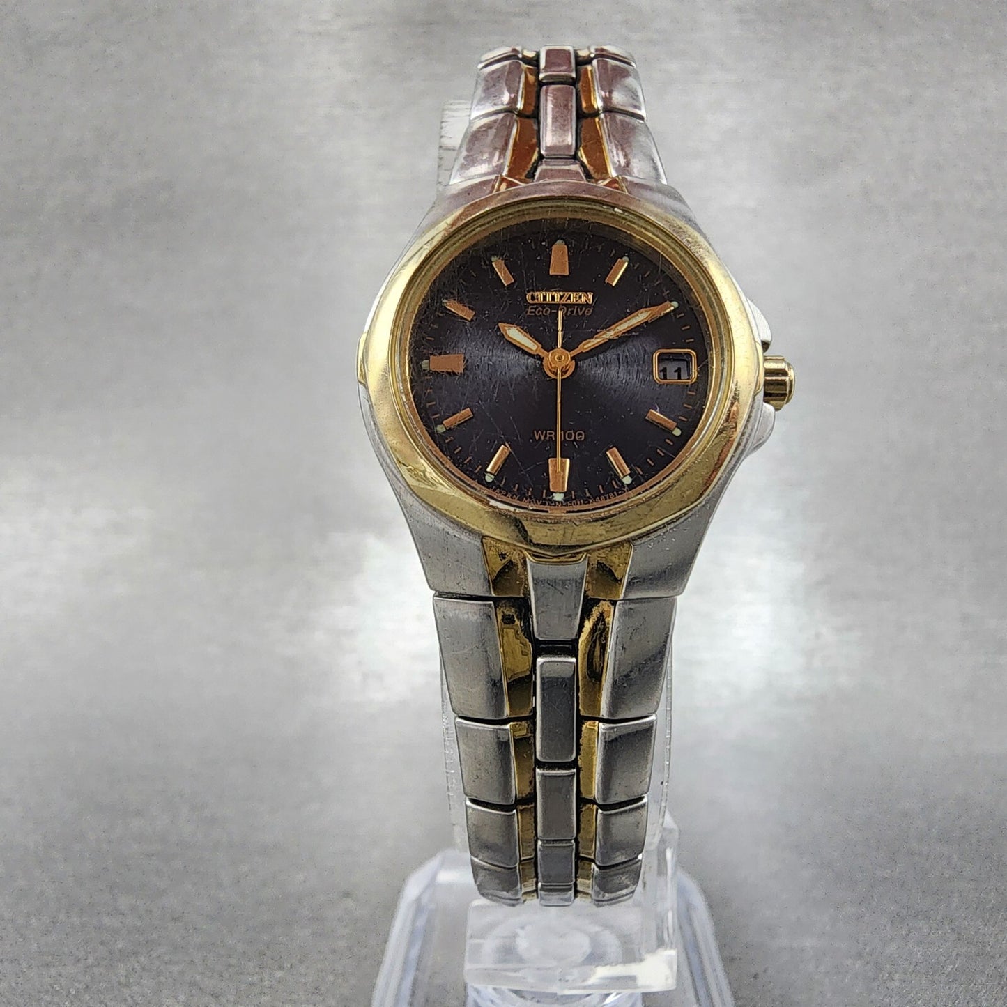 Citizen EcoDrive Watch Women 24mm Blue Dial Two Tone Date E011K15711 Runs5
