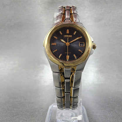 Citizen EcoDrive Watch Women 24mm Blue Dial Two Tone Date E011K15711 Runs5