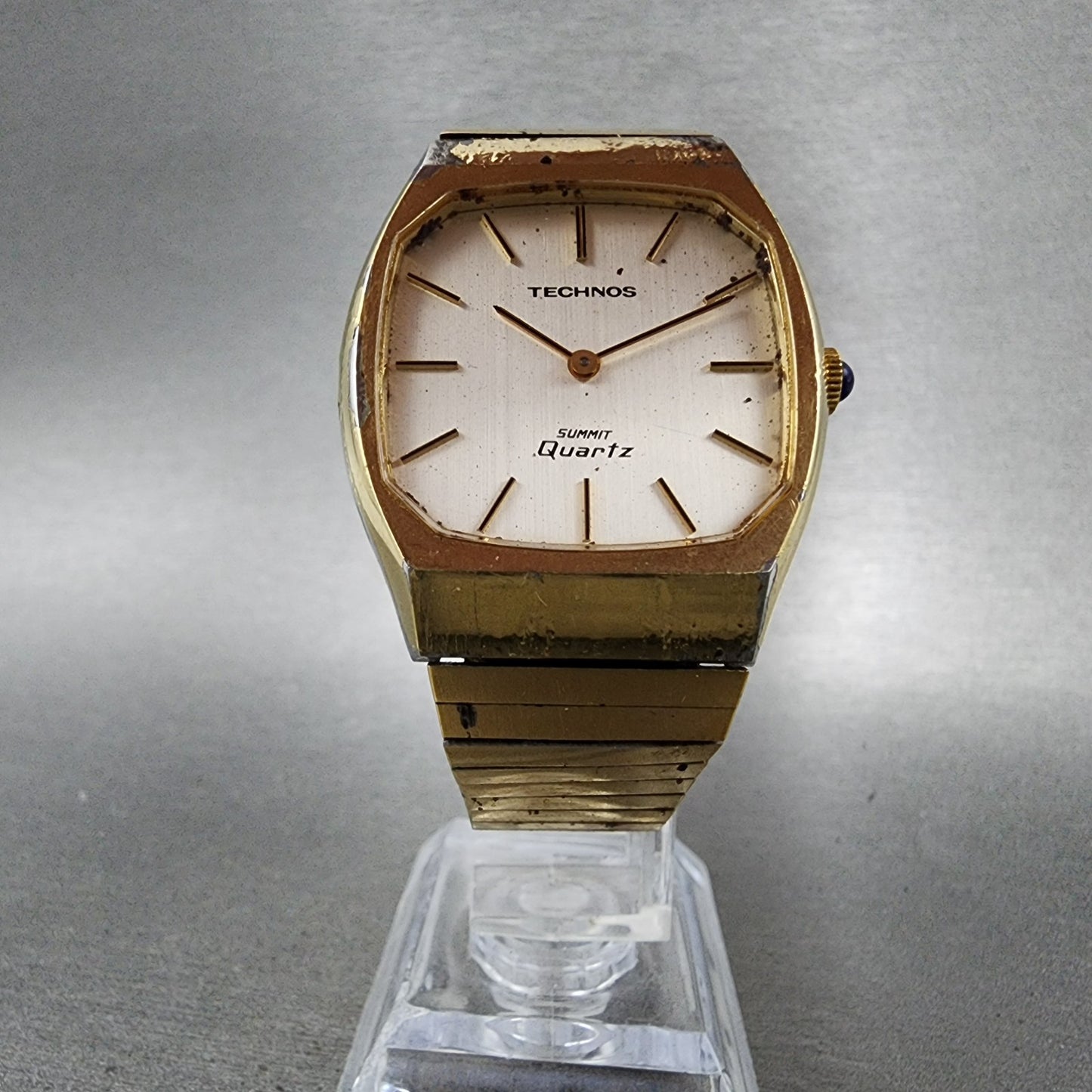 Technos Summit Quartz Watch Men 33mm White Dial Gold Tone Octagon New Battery5