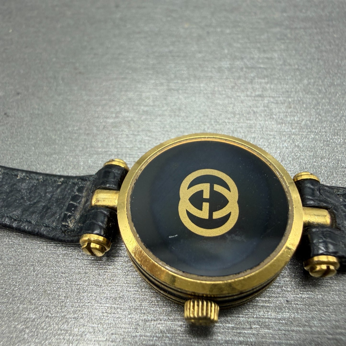 Gucci 2000L Watch Women 22mm Black Dial Gold Plated Round New Battery VTG READ!!15