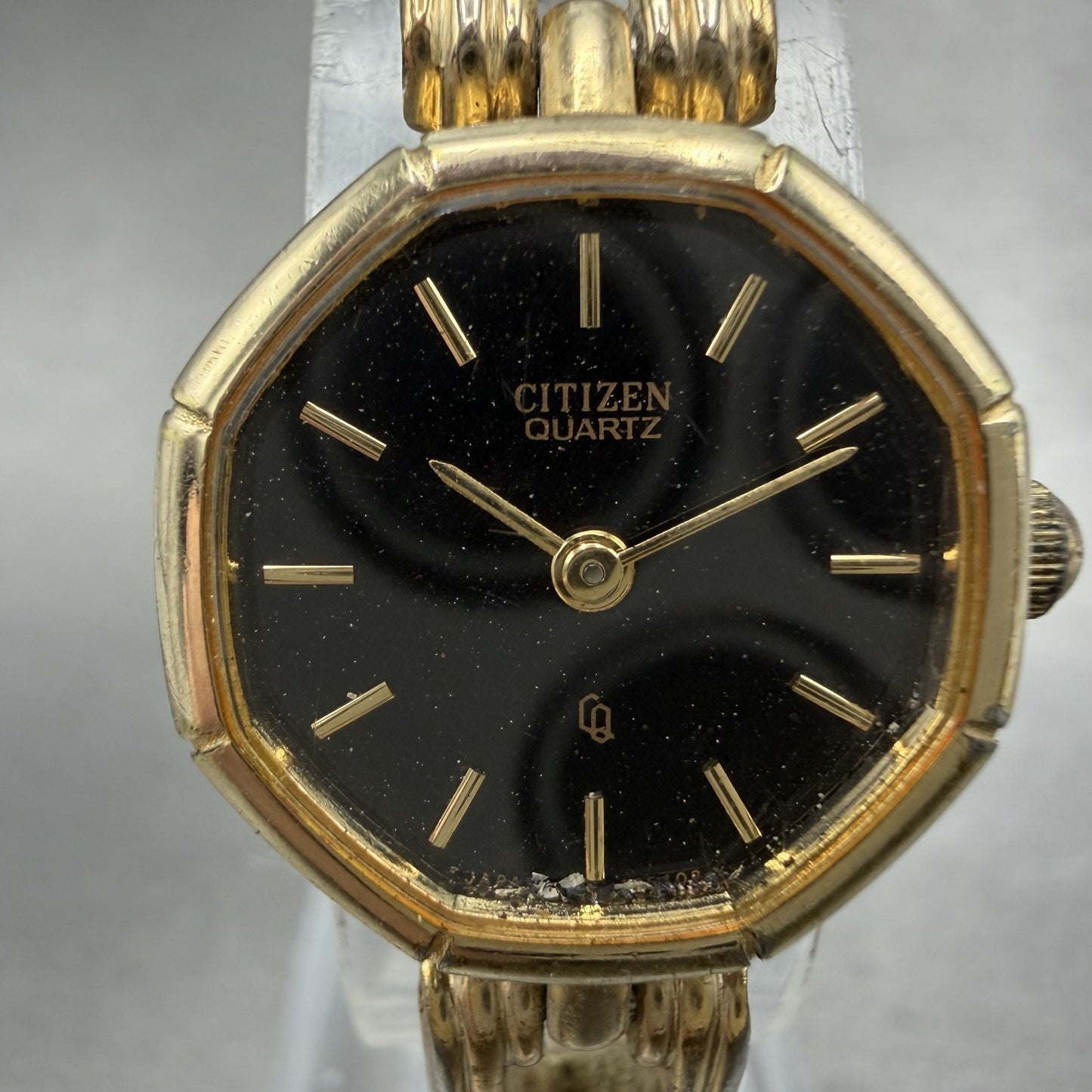 Citizen CQ Watch Women 20mm Black Dial Gold Tone Octagon 4-102444 New Battery1