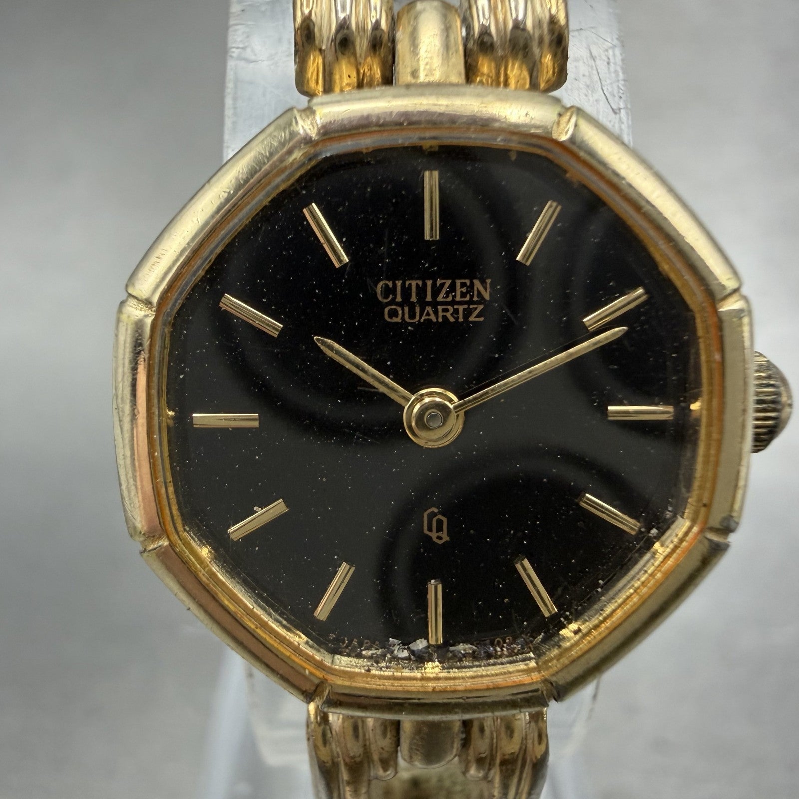 Citizen CQ Watch Women 20mm Black Dial Gold Tone Octagon 4-102444 New Battery1