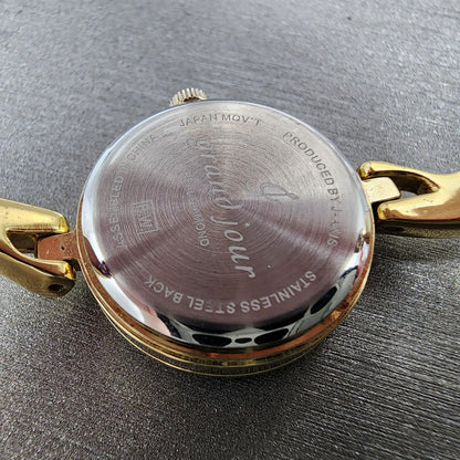 Grand Jour Interchangeable Bezel Watch Women 22mm MOP Dial Gold Tone New Battery11