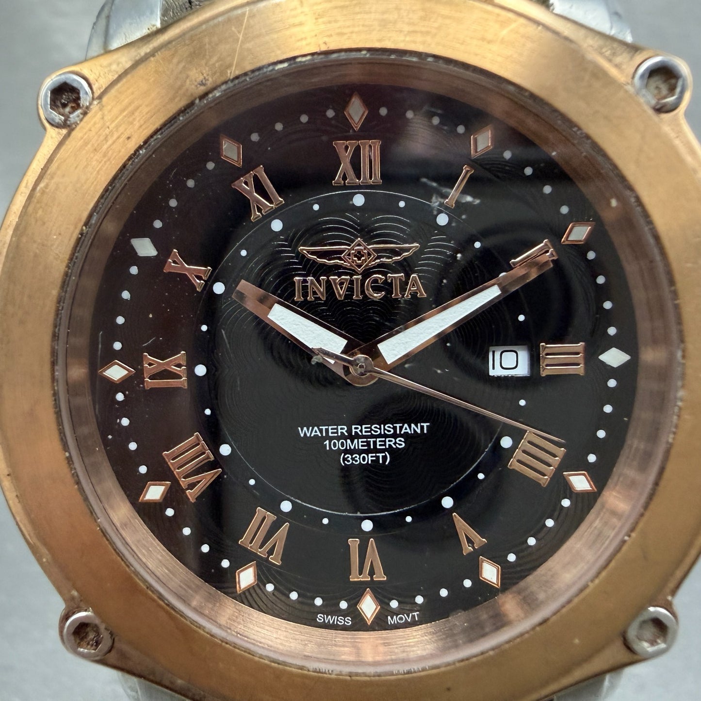 Invicta Watch Men 45mm Balk Dial Silver Tone Date Round 6966 New Battery1