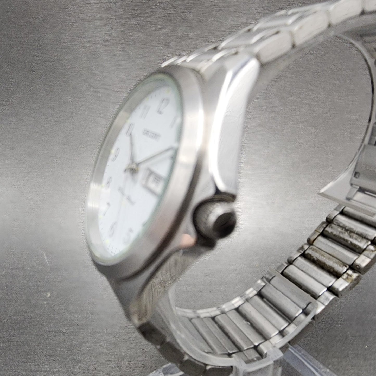 Orient Watch Men 35mm White Dial Silver Tone Daydate Round New Battery2