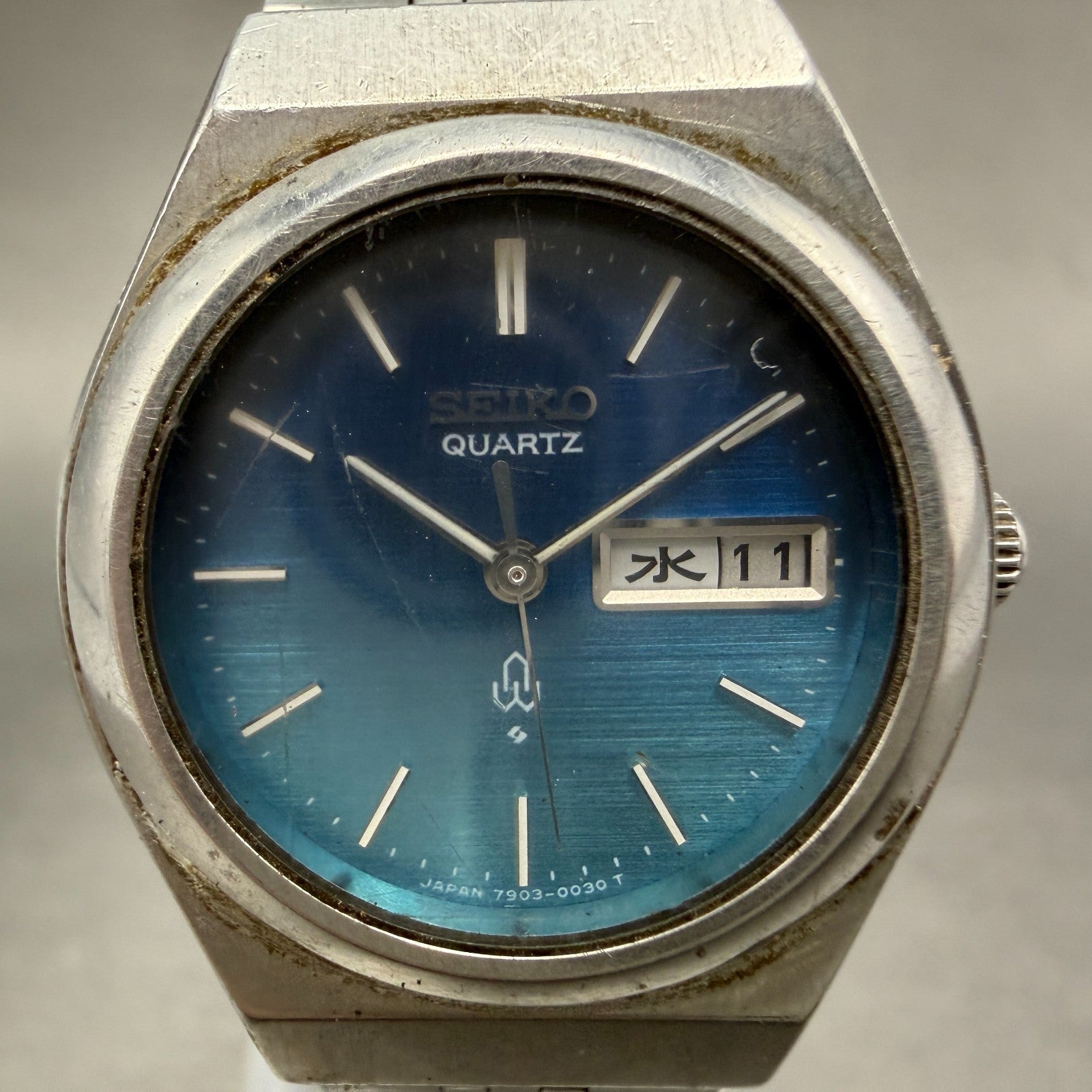 Seiko Watch Women 26mm Blue Dial Silver Tone Daydate Round 7903-0110 New Battery1