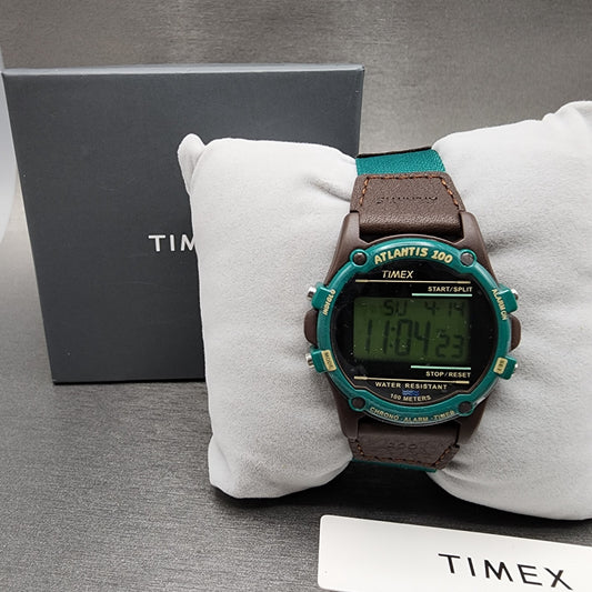 Timex Atlantic 100 Watch Men 40mm Digital Brown Tone Green Band TW2V44300VQ