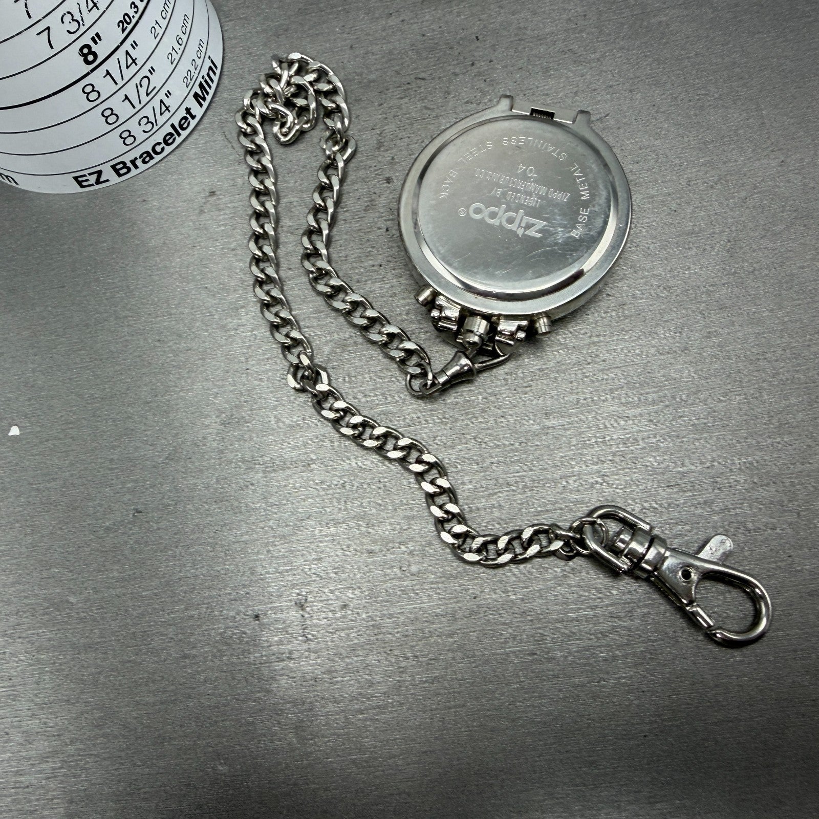 Zippo Pocket Watch Men 49mm Silver Dial Steel Chronograph Round New Battery16