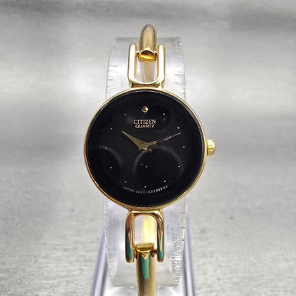 Citizen Watch Women 20mm Black Dial Gold Tone Round 5920-H01393 New Battery0