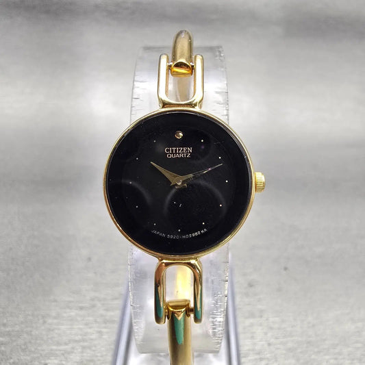 Citizen Watch Women 20mm Black Dial Gold Tone Round 5920-H01393 New Battery0