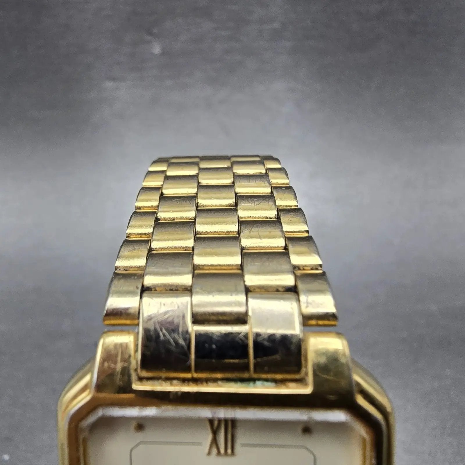 Seiko Tank Watch Men 26mm Cream Dial Gold Tone Date Rectangle 5Y39-5A60 PARTS5