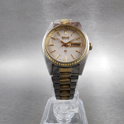 Seiko SQ Watch Women 24mm White Dial Two Tone Daydate Round 26260159 New Bat5