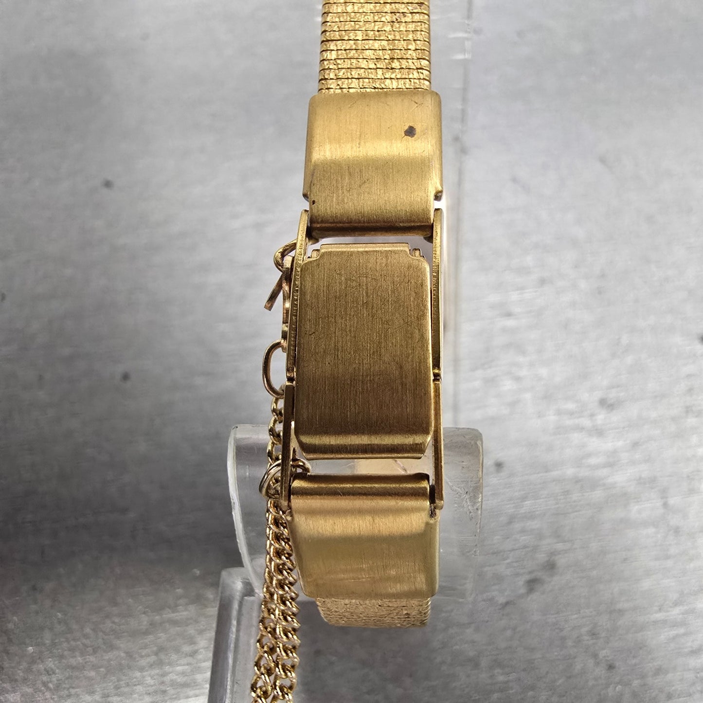 Seiko Watch Women 12mm Gold Dial Gold Tone Rectangle 2E20-6479 New Battery VTG7