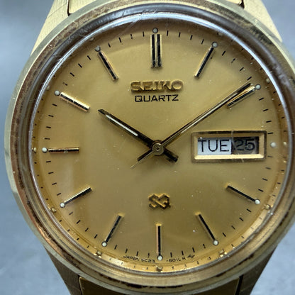 Seiko SQ Watch Men 34mm Champagne Dial Gold Tone Daydate 8C23-6010 PARTS Vintage2