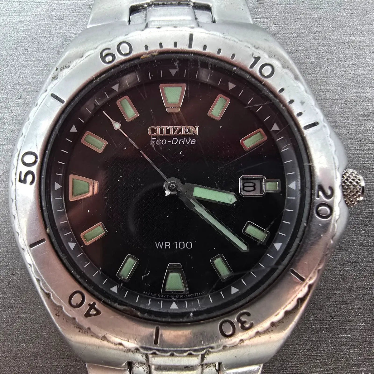Citizen Eco-Drive Watch Men 40mm Black Dial Silver Tone Date E110-K000432 PARTSP2