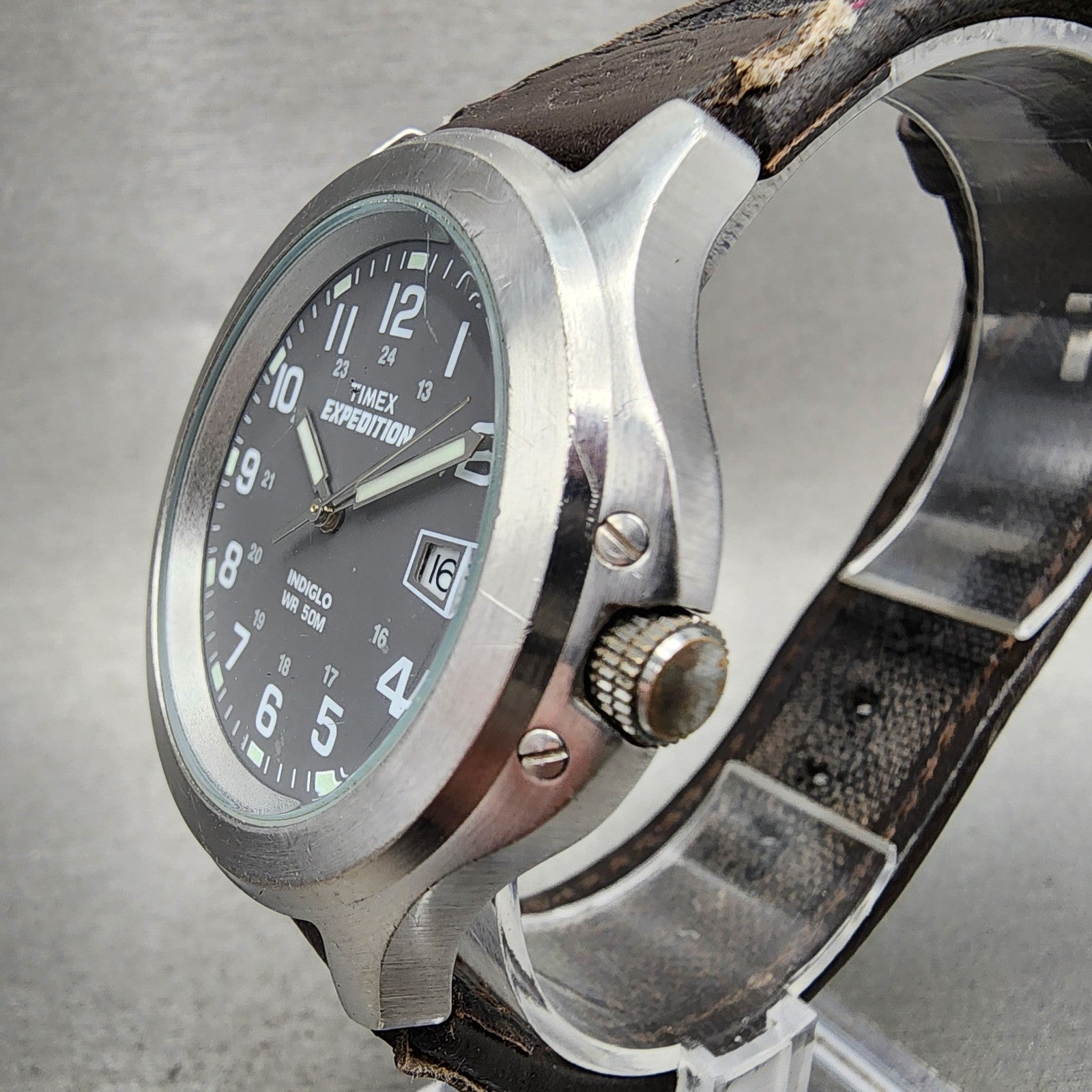 Timex Expedition Watch Men 39mm Gray Dial Silver Tone Date Round New Battery2