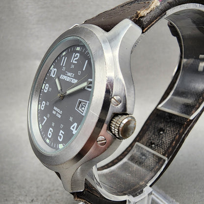 Timex Expedition Watch Men 39mm Gray Dial Silver Tone Date Round New Battery2