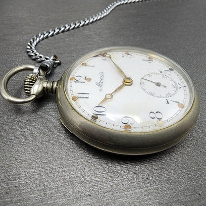 Moeris Pocket Watch Men 43mm White Dial Steel Manual Wind READ!!! Vintage